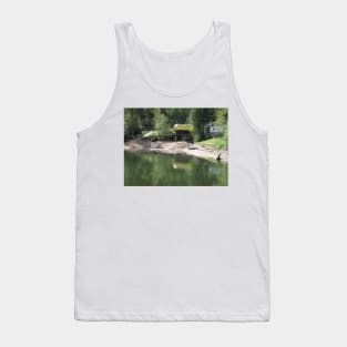 Lake with a bridge with a straw roof Tank Top